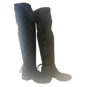 Madden Girl Women 7.5M Black Faux Suede Over The Knee Boots Pull On/Zip Low Heel
